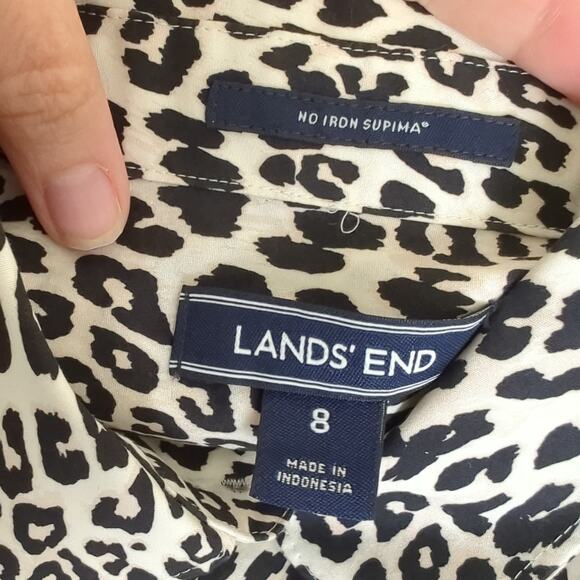 Lands' End Women's Leopard Print Button Up Long Sleeve Top Size 8 Medium No Iron - Picture 3 of 6